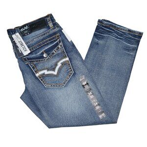 NEW True Luck Embroidered Jeans Men's Size 34x30 Straight leg BKE NWT